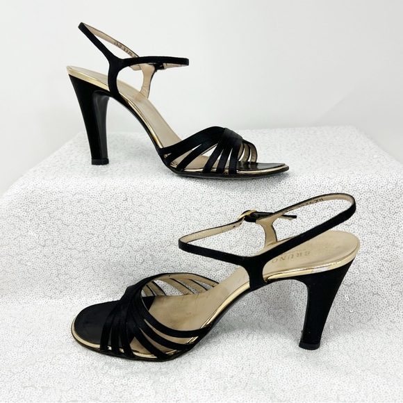 BRUNO MAGLI women black satin open toe evening shoes. - Picture 3 of 16